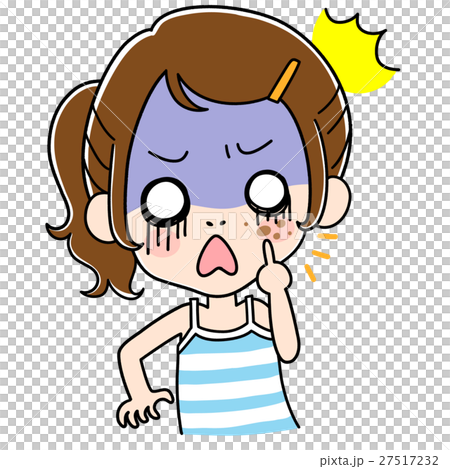 しみができてショックを受ける女性のイラストのイラスト素材